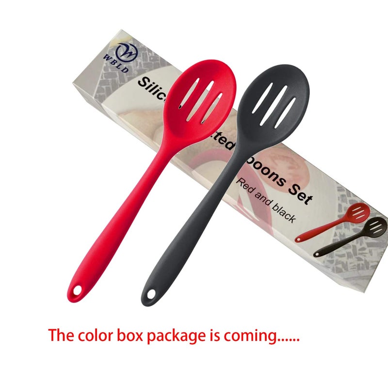 W WBLD Silicone Nonstick Slotted Spoons Set 2 High Heat Resistant  Hygienic Design Cooking Baking Spoons Set for Cooking Stirring  Mixing and Serving Red and Black with Color Box - Image 5